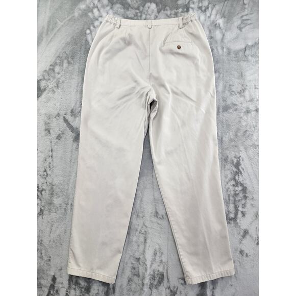Vintage 90s Eddie Bauer High Rise Pleated Chino Pants Size 14 Khaki Tan Cotton - Picture 3 of 16